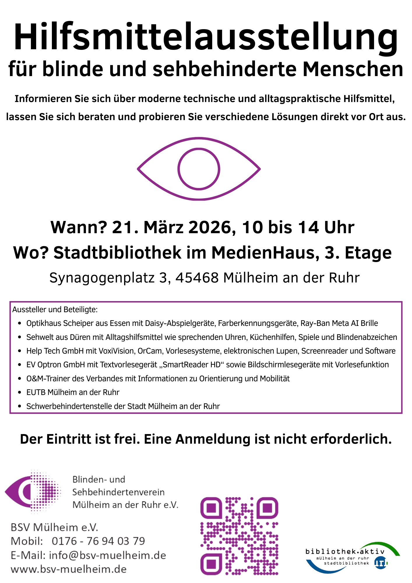 Plakat der Hilfsmittelausstellung für blinde und sehbehinderte Menschen